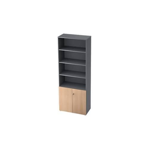 Regalschrank TOPAS LINE, 4 OH Regal/2 OH Türen, graphit/Eiche