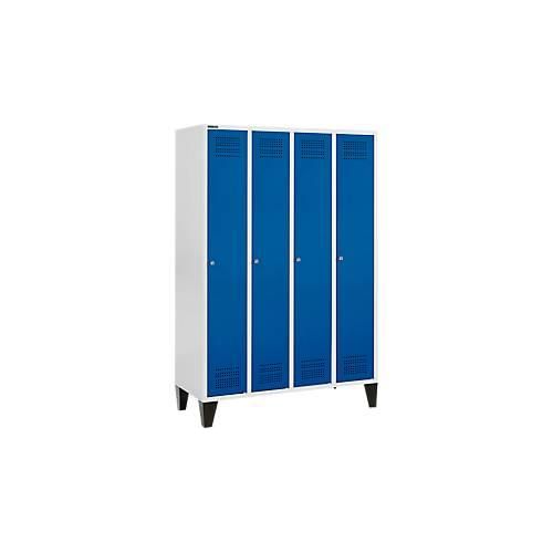 Schäfer Shop Genius Kleiderspind mit Füßen, 4 Abteile, Zylinderschloss, lichtgrau/enzianblau