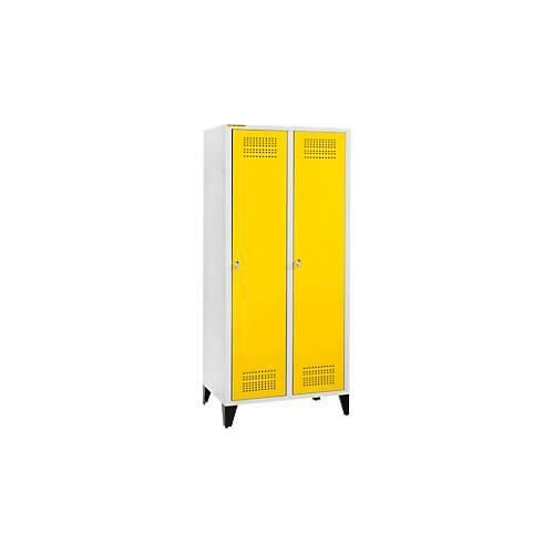 Schäfer Shop Genius Kleiderspind mit Füßen, 2 Abteile, 400 mm Abteilbreite, Sicherheitsdrehriegelverschluss, rapsgelb