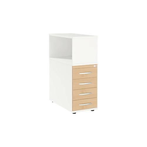 Schäfer Shop Select Anstellcontainer LOGIN, mit Aufsatzregal, 4 Schübe, B 409 x T 800 x H 1120 mm, Holz, abschließbar, weiß/Ahorn