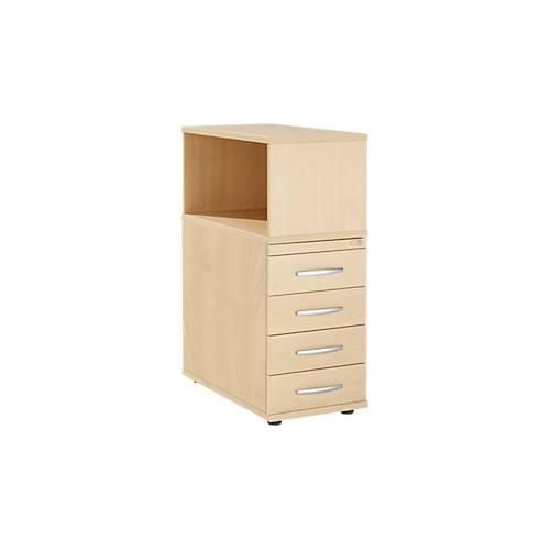 Schäfer Shop Select Anstellcontainer LOGIN, mit Aufsatzregal, 4 Schübe, B 409 x T 800 x H 1120 mm, Holz, abschließbar, Ahorn/Ahorn