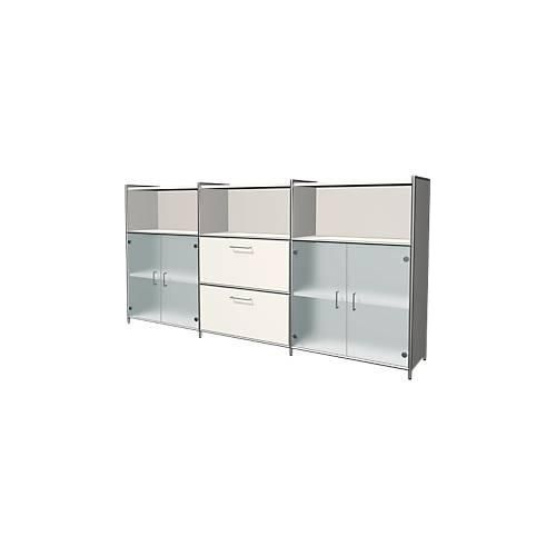 Highboard Toledo, 2 Schübe, 3 Fächer, 3 OH, Glastüren, B 2360 x T 380 mm, weiß