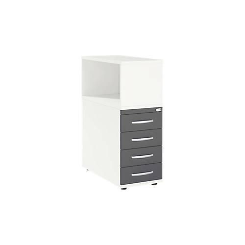 Schäfer Shop Select Anstellcontainer LOGIN, mit Aufsatzregal, 4 Schübe, B 409 x T 800 x H 1120 mm, Holz, abschließbar, weiß/graphit