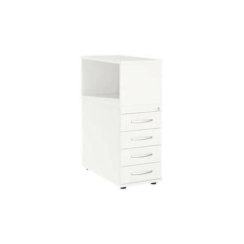 Schäfer Shop Select Anstellcontainer LOGIN, mit Aufsatzregal, 4 Schübe, B 409 x T 800 x H 1120 mm, Holz, abschließbar, weiß/weiß