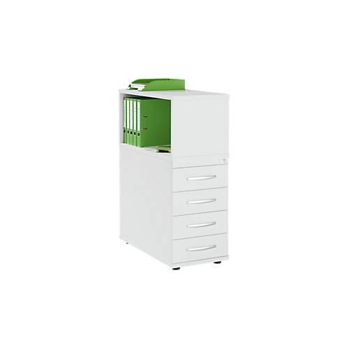 Schäfer Shop Select Anstellcontainer LOGIN, mit Aufsatzregal, 4 Schübe, B 409 x T 800 x H 1120 mm, Holz, abschließbar, lichtgrau/lichtgrau