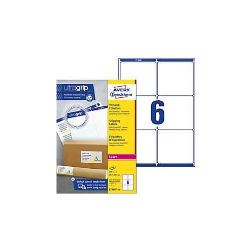 AVERY® Zweckform Versandetiketten, ultragrip, 99,1 x 93,1 mm, 600 Stück