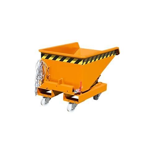 Mini-Spänebehälter Typ EXPO-E 150, Seilzug-Kippvorgang, Inhalt 0,15 m³, bis 750 kg, gelborange RAL 2000