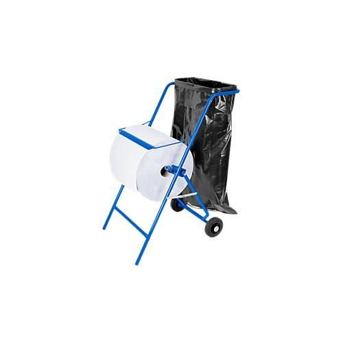 Mobiler Papierrollenhalter, für Rollenbreite 400 mm, Abreißkante & Halterung für Müllsäcke bis 120 l, B 550 x T 700 x H 900 mm