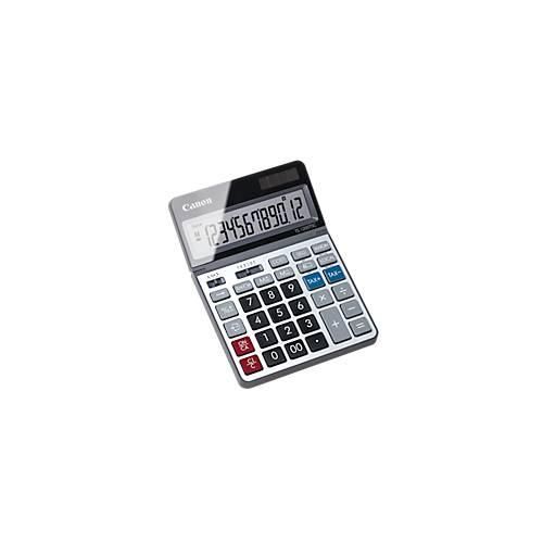 Tischrechner Canon TS-1200TSC, 12-stellige & klappbare LCD-Anzeige, mit Währungsumrechnung, Solar- & Batteriebetrieb, Kunststoff & Metall, silber
