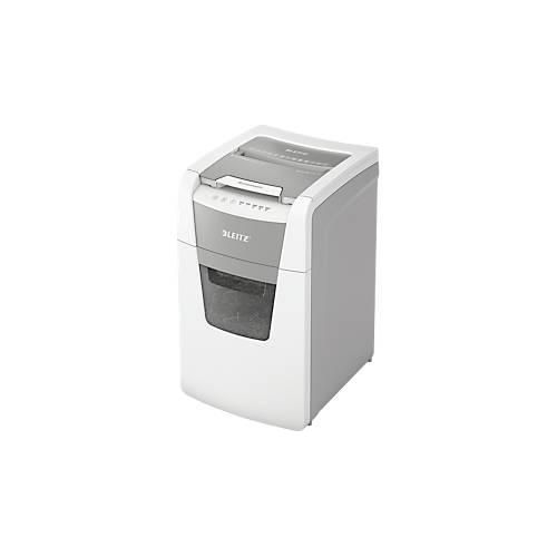 Leitz IQ Autofeed Office 150 Aktenvernichter P5, Vollautomatik, Mikroschnitt 2 x 15 mm, 44 l, 150 Blatt Schnittleistung, weiss
