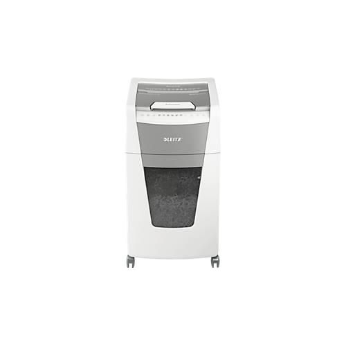 Leitz IQ Autofeed Office 300 Aktenvernichter P4, Vollautomatik, Partikelschnitt 4 x 30 mm, 60 lr, 300 Blatt Schnittleistung, mit Rollen, weiss
