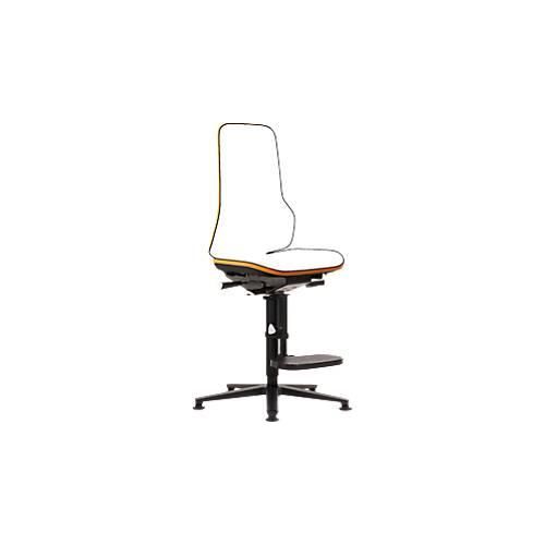 Arbeitsstuhl bimos NEON, Permanentkontakt, Grundmodell ohne Polsterelement, Gleiter + Aufstieg, Flexband orange