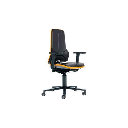 Arbeitsstuhl bimos NEON, Permanentkontakt, Grundmodell ohne Polsterelement, mit Rollen, Flexband orange