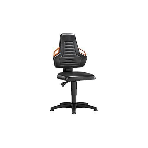 Arbeitsdrehstuhl, Gleiter, Kunstleder schwarz, Griffe orange