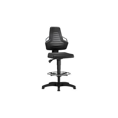 Arbeitsdrehstuhl, Gleiter + Fußring, PU-Schaum schwarz, Griffe grau