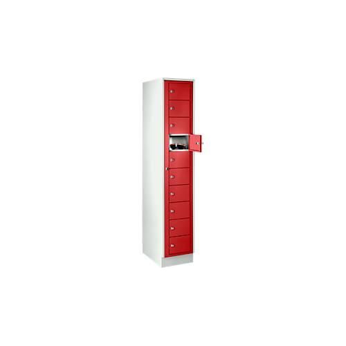 Verteilerschrank, mit Zentraltür, Abteilbreite innen 350 mm, Breite 350 mm, 10 Fächer, feuerrot