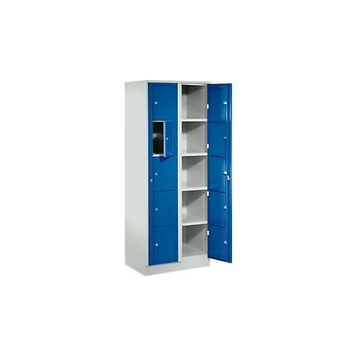 Verteilerschrank, mit Zentraltür, Abteilbreite innen 350 mm, Breite 700 mm, 10 Fächer, enzianblau