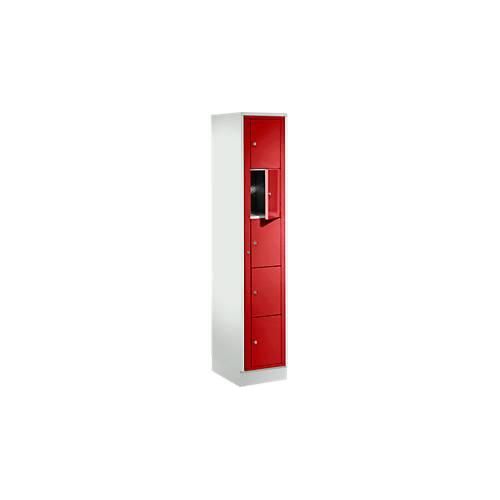 Verteilerschrank, mit Zentraltür, Abteilbreite innen 350 mm, Breite 350 mm, 5 Fächer, feuerrot