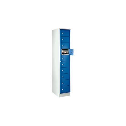 Verteilerschrank, mit Zentraltür, Abteilbreite innen 350 mm, Breite 350 mm, 10 Fächer, enzianblau