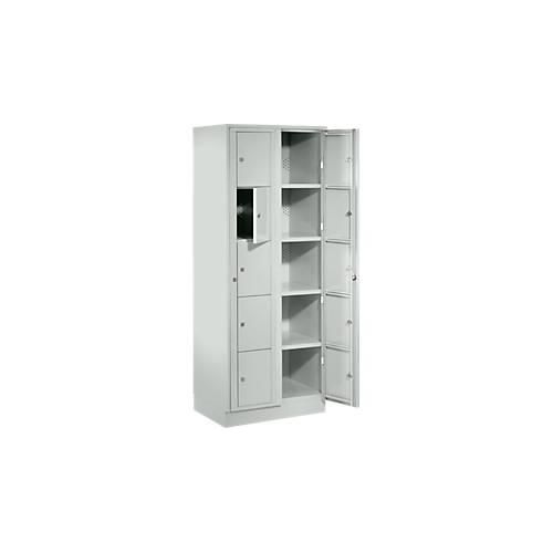 Verteilerschrank, mit Zentraltür, Abteilbreite innen 350 mm, Breite 700 mm, 10 Fächer, lichtgrau