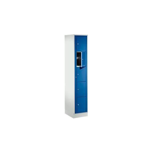 Verteilerschrank, mit Zentraltür, Abteilbreite innen 350 mm, Breite 350 mm, 5 Fächer, enzianblau