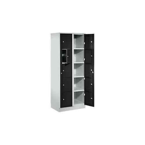 Verteilerschrank, mit Zentraltür, Abteilbreite innen 350 mm, Breite 700 mm, 10 Fächer, tiefschwarz