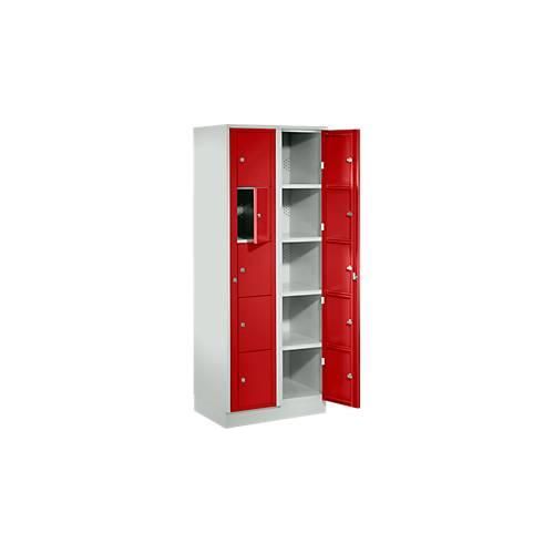 Verteilerschrank, mit Zentraltür, Abteilbreite innen 350 mm, Breite 700 mm, 10 Fächer, feuerrot