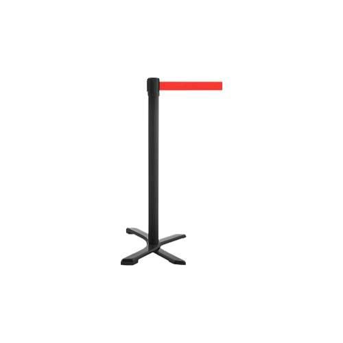 Absperrpfosten GLA 10, L 350 x B 350 x H 1000 mm, mit Kreuzfuß, Gurtauszug 4 m, schwarz