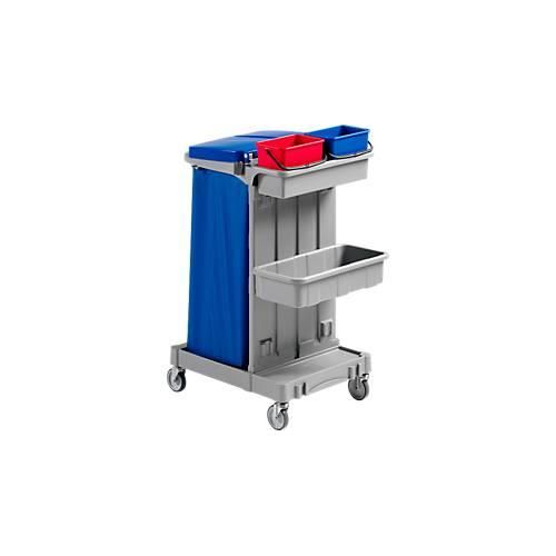 Reinigungswagen Poly I, 2 x 4 L Eimer, 2 Ablageschalen, m. Halterahmen f. Abfallsack