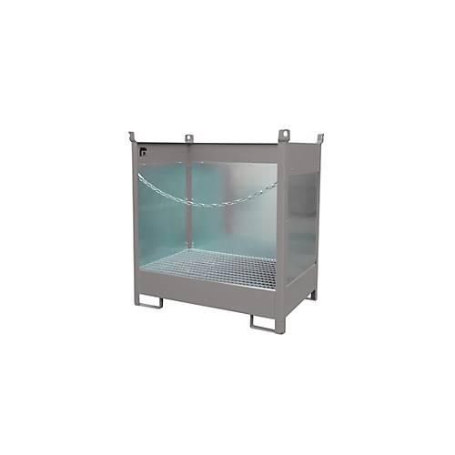 Fass-Stapelpalette Bauer FSP-2 G, Spritzschutzwand 3-seitig, Kap. 2 x 200 l Fass, grau
