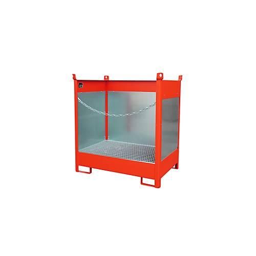 Fass-Stapelpalette Bauer FSP-2 G, Spritzschutzwand 3-seitig, Kap. 2 x 200 l Fass, rot