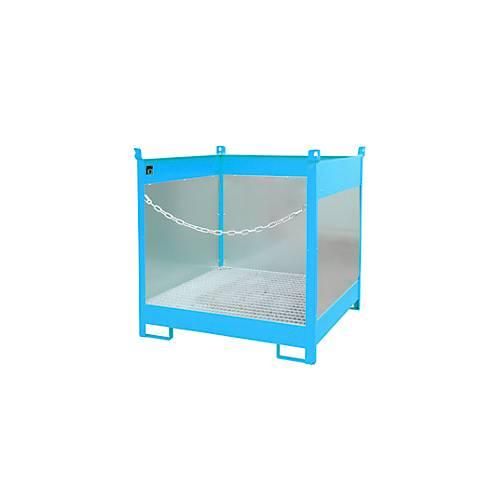 Fass-Stapelpalette Bauer FSP-4 G, Spritzschutzwand 3-seitig, Kap. 4 x 200 l Fässer, blau