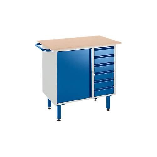 Werkbank mit Schrank, 6 Schubladen und Stellfüßen