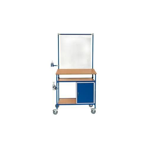 Rollpult, 3 Etagen, Schrank, Infektionsschutzrahmen, 2 Halterungen für Desinfektionsmittelflaschen/Sprühflaschen, RAL 5007