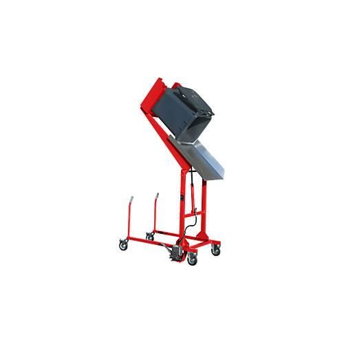 Mülltonnen-Kippstation MKS, für 120 & 240 l Tonnen, Ausschütthöhe 1480 mm, Kippw. 135°, bis 110 kg, Rollen, Fußpumpe, RAL 3000