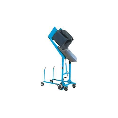 Mülltonnen-Kippstation MKS, für 120 & 240 l Tonnen, Ausschütthöhe 1480 mm, Kippw. 135°, bis 110 kg, Rollen, Fußpumpe, RAL 5012