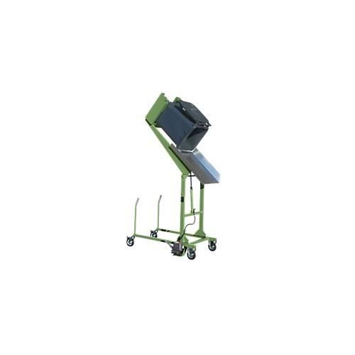 Mülltonnen-Kippstation MKS, für 120 & 240 l Tonnen, Ausschütthöhe 1480 mm, Kippw. 135°, bis 110 kg, Rollen, Fußpumpe, RAL 6011