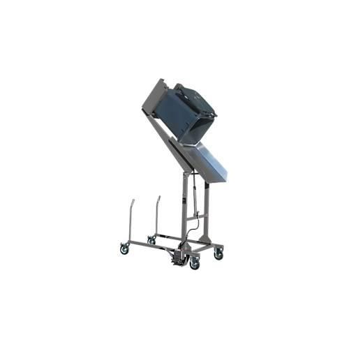 Mülltonnen-Kippstation MKS, für 120 & 240 l Tonnen, Ausschütthöhe 1480 mm, Kippw. 135°, bis 110 kg, Rollen, Fußpumpe, RAL 7005
