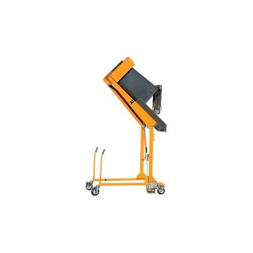 Mülltonnen-Kippstation MKS, für 120 & 240 l Tonnen, Ausschütth. 1480 mm, Kippw. 135°, bis 110 kg, Rollen, Handpumpe, RAL 2000