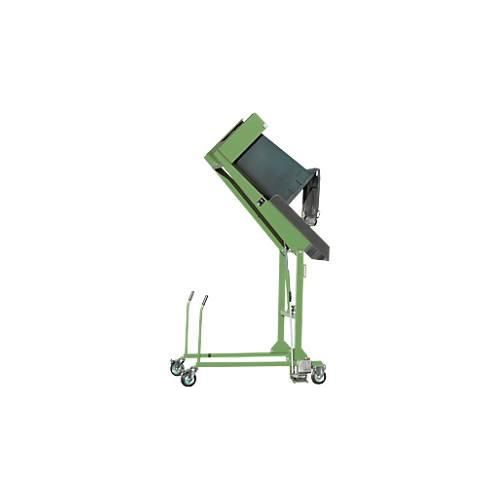 Mülltonnen-Kippstation MKS, für 120 & 240 l Tonnen, Ausschütth. 1480 mm, Kippw. 135°, bis 110 kg, Rollen, Handpumpe, RAL 6011