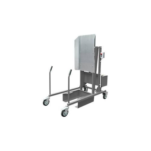 Mülltonnen-Kippstation MKS, für 120 & 240 l Tonnen, Ausschütthöhe 1480 mm, Kippwinkel 135°, bis 110 kg, Rollen, 12 V, RAL 7005