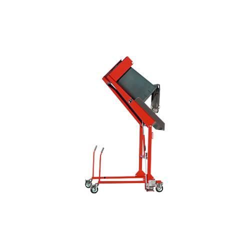 Mülltonnen-Kippstation MKS, für 120 & 240 l Tonnen, Ausschütth. 1480 mm, Kippw. 135°, bis 110 kg, Rollen, Handpumpe, RAL 3000