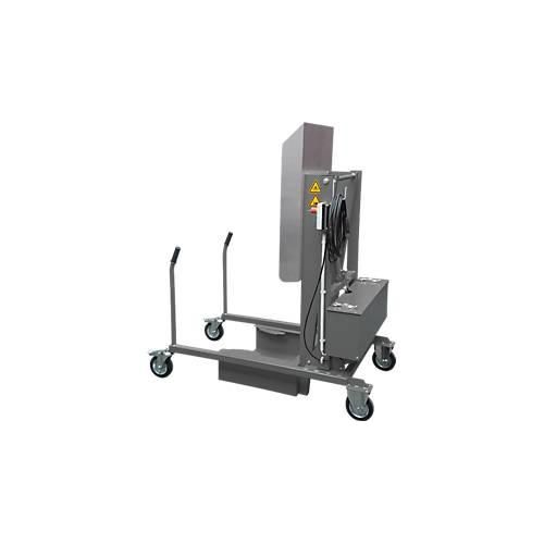 Mülltonnen-Kippstation MKS, für 120 & 240 l Tonnen, Ausschütthöhe 1480 mm, Kippwinkel 135°, bis 110 kg, Rollen, 230 V, RAL 7005
