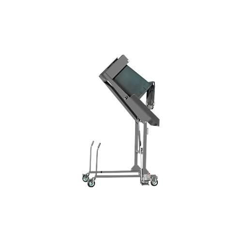Mülltonnen-Kippstation MKS, für 120 & 240 l Tonnen, Ausschütth. 1480 mm, Kippw. 135°, bis 110 kg, Rollen, Handpumpe, RAL 7005
