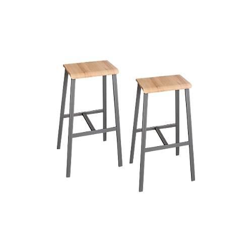Barhocker Meeting Point, Industriedesign, Eiche-Echtholz Furnier, Rohstahlbeine, Sitzhöhe 770 mm, 2 Stück