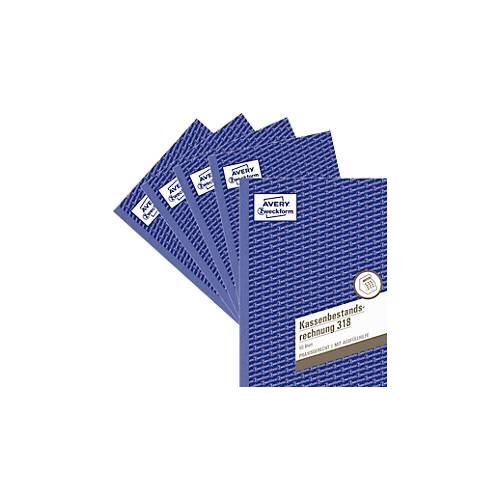 Avery Zweckform 318-5 Kassenbestandsrechnung, Format A5, 5 Bücher mit jeweils 50 Blatt, FSC®-Papier, weiß