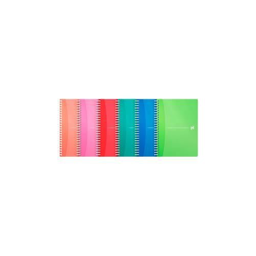 Spiralbuch OXFORD Office MyColours A5, Format A5, Doppelbindung, 90 Blatt liniert, weiß, SCRIBZEE®-kompatibel, EU ECO Label, farbsortierte Deckel, 5 Stück