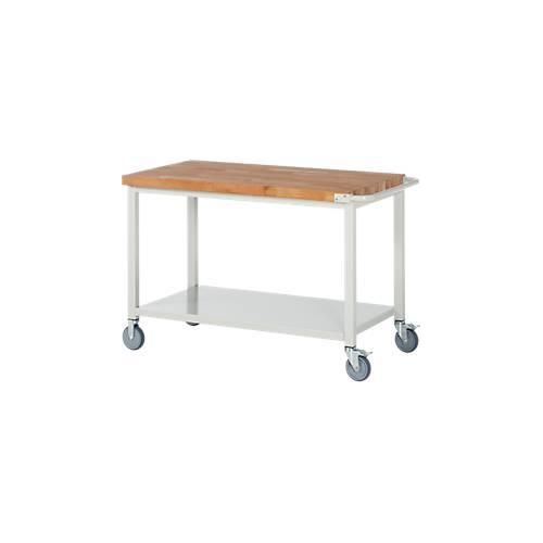 Werkbank Serie 8000, fahrbar, Stahlblech-Ablageboden, B 1250 x T 700 x H 880 mm