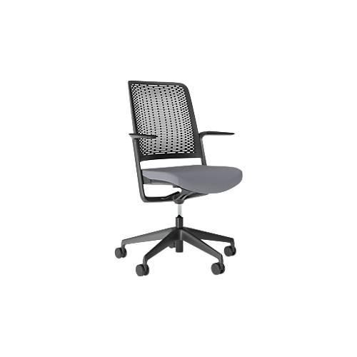 Bürostuhl WithMe, mit Armlehnen, Auto-Synchronmechanik, Flachsitz, perforierter Kunststoffrücken, abnehmbarer Sitzbezug, schwarz/grau