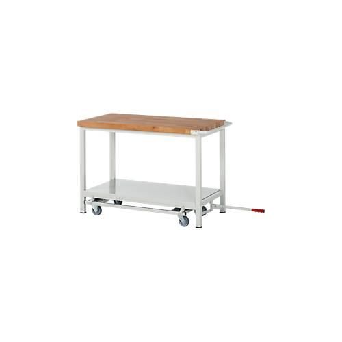 Werkbank Serie 8000, fahrbar, absenkbar, Ablageboden, B 1250 x T 700 x H 880 mm